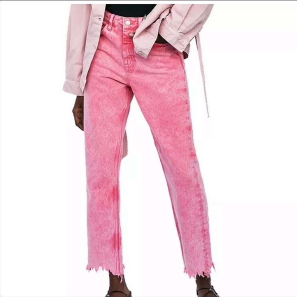 Zara Acid Wash High Rise Raw Hem Jeans